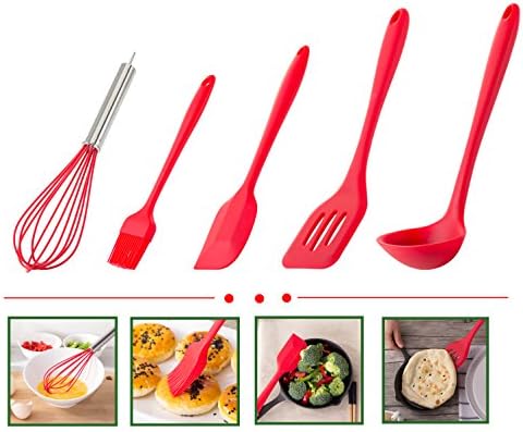 Kitchen Utensils Set of 5 for Multiple Uses: Baking, Cooking, Food Preparation & More - Non-Stick & Heat-Resistant - Includes Spatula, Ladle, Whisk, Turner and Brush