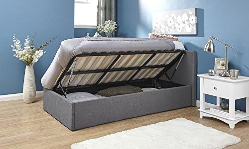Deerchair Furniture OTTOMAN SIDE LIFT BEDSTEAD GAS LIFT STORAGE BED 3FT HOPSACK FABRIC WITH TUFTED BONNELL SPRING 22CM MATTRESS WITH MEMORY FOAM