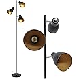 Tree Adjustable Floor Lamp, Retro Metal Black/Gold, E27 Socket Max. 25 W, 3 Lights, 166 cm Spotlight Floor Lamp Industrial for Reading Living Room Bedroom Office