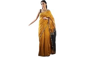 Jaanvi fashion Damen Baumwoll-Seide Saree mit Zari-Arbeit und ungesäumtem Blusenteil