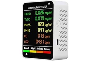 Kocusu CO2 Monitor,Air Quality Monitor Indoor with LED Display,6 in 1 CO2 Detector Sensor,Carbon Dioxide Detector with Temperature,Humidity,HCHO,TVOC,PM2.5 for Home,Office,Car (White)