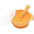 Bumkins Baby Bowl, Silicone Feeding Set with Suction for Baby and Toddler, Includes Spoon and Lid, First Feeding Set, Training Essentials for Baby Led Weaning for Babies 4 Months Up, Tangerine