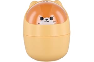 Catime Poubelle de Table, Petite Poubelle de Bureau avec Couvercle, Mini Amovible Porte Stylo Mignon, Belle Corbeille à Papier, Plastique Poubelles de Maquillage (Orange)