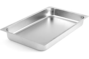 H&H Teglia in Acciaio Inox, Bordo Piano, Gastronorm, Inossidabile, Argento, 53x32.5x6.5 cm