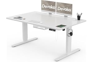 Devoko Scrivania Regolabile in Altezza 140 x 80 cm, Scrivania da Ufficio con Sistemi Anti-Collisione e Funzione di Memoria, Tavolo didattico Ergonomica Elettrica, Bianco