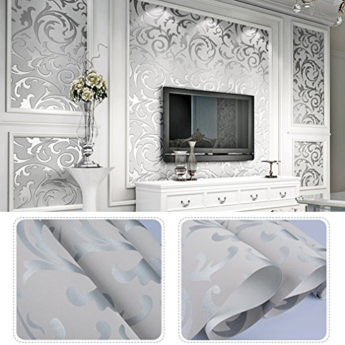 Bon Enjoy® 53cm*10M Vliestapete Vlies Wand Tapeten Wandtapete Wandtattoo Elegegant Design Silber