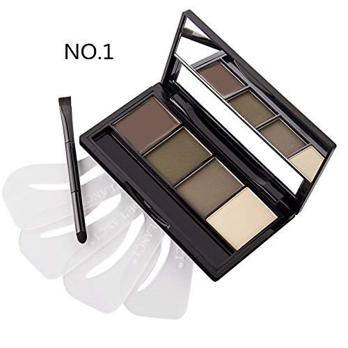 DE'LANCI 4 Color Pro-Augenbraue -Puder-Palette mit 4Pcs Augenbrauen Schablonen Set (Farbe 1)