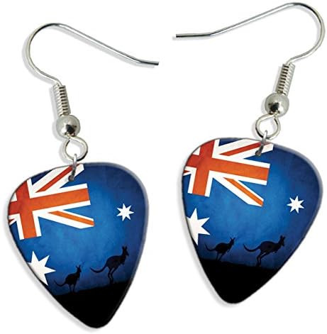 Australia Flag Kangaroo 2 X Logo Guitar Pick Earrings (GD)