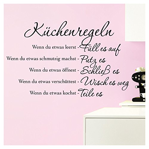 Grandora Wandtattoo Küchenregeln I schwarz (BxH) 94 x 58 cm I Küche Spruch Zitat Aufkleber selbstklebend ablösbar Wandaufkleber Wandsticker Sticker W957