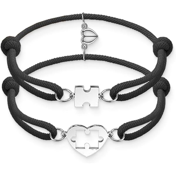 SUNSH Bracciale Magnetico Di Coppia Companion Bracciale Magnetico Da Uomo E Da Donna Con Puzzle D'amore in 2 Pezzi (Nero/Blu) Bracciale a Distanza Regalo Di San Valentino Anniversario Natale