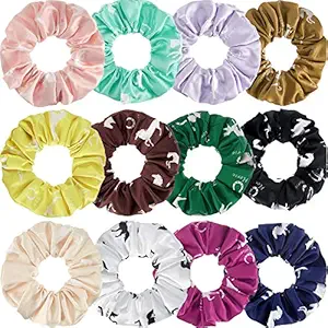 12 Pieces Horse Scrunchies Silk Satin Horse Hair Elastics Horses Hair Ties Horse Hair Accessories Horse Ponytail Holders for Equestrian, Gifts or Party Favors