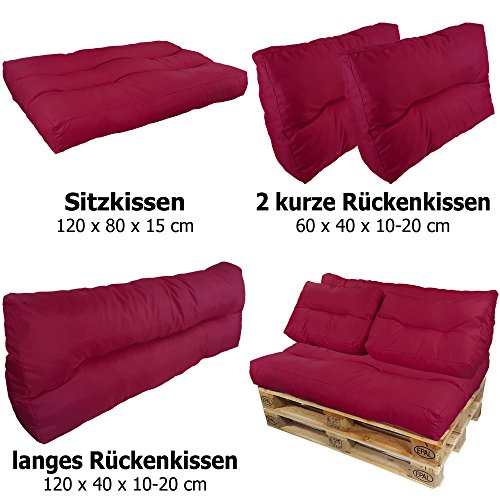 proheim Palettenkissen Lounge Sitzkissen Paletten-Auflage Polster für Europaletten viele Varianten und Farben wählbar, Variante:Sitzkissen, Farbe:Beere - 3