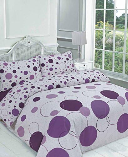 FINLAYS FASHIONS NOAH POLKA DOTS CIRCLES REVERSIBLE DUVET QUILT COVER PILLOWCASE BEDDING SET SINGLE DOUBLE KING SUPERKING SIZES (Double, Lilac)