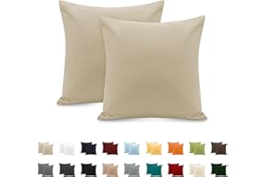 POLIGINO Taie Oreiller 100% Coton 65x65 cm 2 PCS, Taie d'oreiller Rectangulaire Puro Coton Jersey 120GSM - Housse de Coussin Résistant et Hypoallergénique Beige