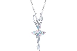 JZTRADING Ballerina Necklace Silver Ballet Dancing Necklaces Gifts For Girls Women Crystal Christmas Birthday Jewellery Gifts