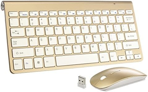 Wireless Keyboard &amp; Wireless Mouse 2.4G Wireless Keyboard Fit Windows 10/8/7 / Vista / XP and Android Smart TV Use (Gold)