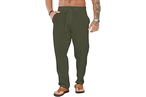 Halfword Męskie lniane spodnie męskie plażowe spodnie wypoczynkowe na co dzień luźne proste nogawki spodnie ze sznurkiem kieszenie lato