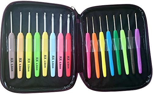 Vejaoo 16pcs High Quality Aluminum Crochet Hook Set Knitting Needles With Colorful Plastic Handles