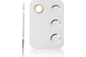 KissDate Makeup Palette 6x4inch Stainless Steel 3-well Nail-art Cosmetic Artist Mixing Palette with Spatula Tool for Mixing Foundation Silver