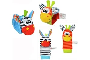 WILLOWS CASTLE Foot Finder Socks & Wrist Rattles - Newborn Sensory Toys for Baby Boy or Girl - Brain Development Infant Toys - Hand and Foot Rattles for 0-3, 3-6, 6-9, 9-12 Months Babies (Multicoloured)