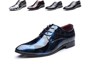 JOYTO Derby Shoes for Men Business Oxford Shoes Brogue Patent Leather Mens Dress Shoes Lace-Ups Monk Formal Slip-On UK 4-UK13