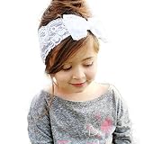Baby Hair Accessories Koly Girls Baby Kids Lace Big Bow Hair Band Baby Head Wrap Band (White)