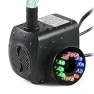 TOPBRY 220 GPH Submersible Water Pump(800L/H, 15W),Ultra Quiet 12 LED Colorful Pump Lights with 2 Nozzles,6 Feet Power Cord for Fish Tank, Pond, Aquarium, Statuary, Hydroponics