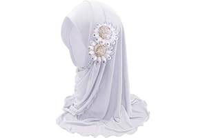 OhMill Hijab à Enfier pour Filles Musulmanes de 2 à 7 Ans Voile Islamique Long pour Petites Filles Hijab Foulard Moderne en Soie avec Décorations de Fleures