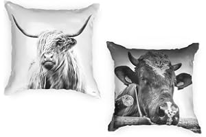 Ulticool - Kissenhülle - Schottische Highlander Kuh - Set von 2 Motiven Outdoor Kissen - Wasserfest - 2 Gartenkissen Draussen Ohne Füllung - 45 x 45 cm - Kissenbezug für den Garten - Schwarz Weiß