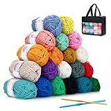 ovillo hilo 🎀【exquisito empaque】-20 bolas acrílicas de diferentes colores, 25 g / cada pieza, de aproximadamente 50 metros de largo, cada hilo tiene 2-3 mm de grosor, con 2 ganchillos (4 mm y 5 mm de tamaño). El Acrílico Hilo también viene con una bolsa de almacenamiento de alta calidad que puede reutilizarse, es liviana, fácil de almacenar y fácil para llevar.Además es mucho más ecológica que las bolsas de plástico.