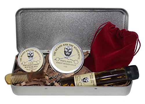 Mens Grooming Gift Box Kit, Traditional Beard Oil, Moustache Wax, Beard Taming Balm, Mini Comb packed in a nifty aluminium gift case. The perfect Present all Natural Low Scent & Unscented