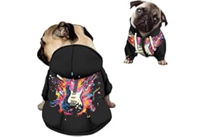 Kuiaobaty Ropa de perro con capucha con estampado de guitarra, sudadera negra suave para perro, ropa de jersey, sudaderas coloridas con graffiti para perros pequeños