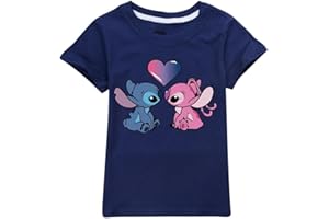SUYALUOI Stitch Blue Monster Cartoon T-Shirt Kids Fun Tee été 100% coton Filles Garçons Imprimé Décontracté Manches Courtes Tops