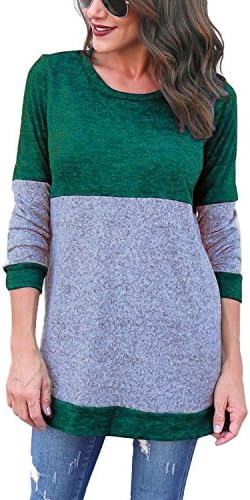 LANISEN Women's Color Block Long Sleeve Blouses Tunic Sweatshirt Tops Green1 2XL