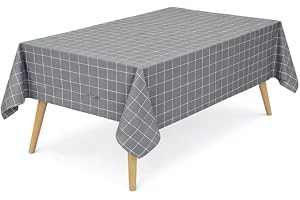 Red Dot Gift® 1-Pack (137x180cm) Rectangle Waterproof Oil-Proof Plaid Tablecloth, Spill-Proof, Washable, Reusable Checkered Table Cover for Dining & Kitchen (Grey)