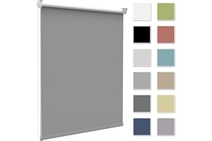 Zarnan Store Enrouleur Occultant sans Perçage, Isolant Thermique pour Fenêtre ou Porte, Facile à Installer, Protéger Votre Vie Privée, pour Chambre,Salon, Salle de Bain,Gris Clair,110l x 130L cm