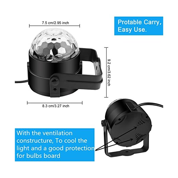 NIUBIEER Disco lights Glitter Ball 3W RGB LED Strobe Light Music Activated Party Lights Glitter Ball with Remote Control,Mini Mirror Ball Rotating Effective lighting for Home Birthday Party,KTV,Bar - Image 6