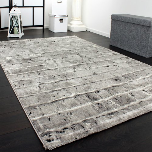Edler Designer Teppich mit Steinwand Optik in Grau Schwarz Meliert, Grösse:120×170 cm - 2