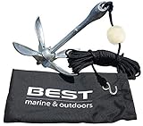 BEST Marine and Outdoors Ancre de Kayak pour la pêche en Kayak, canoë, Jet Ski, Aviron et Petit Bateau (équipement de Corde Marine pour Les Kits de Chariot) (3.5LB)