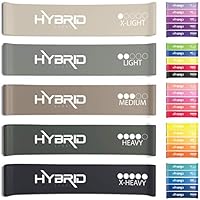 Hybrid Resistance Bands [Set of 5] PREMIUM Skin Friendly | 5 Strength Levels Loop Exercise Bands for Pilates, Training,...