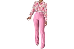 shownicer 2 Pezzi Completo Donna Stampa Casuale Business Elegante Risvolto Ufficio Camicia a Maniche Lunghe con Pantaloni Ufficio E Lavoro