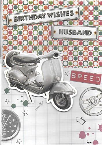 BIRTHDAY WISHES HUSBAND CARD**MOPED,VESPA,THEME**3D**10 X 7 INCHES**LOVELY VERSE**DD1**