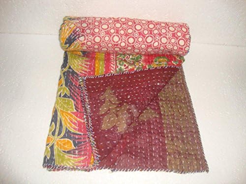 Vintage Kantha Quilt Baby Toddler Throw Handmade Indian Bohemian Bedspread Reversible Cotton Ethnic Home Bedding Blanket Q3440
