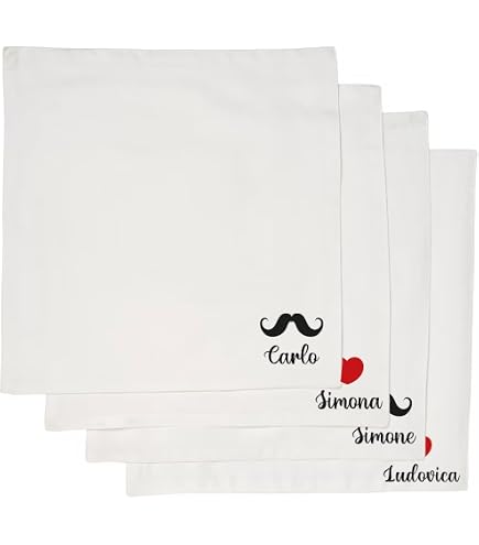 Set 4 Tovaglioli Personalizzati Per Natale - Cotone Bianco, Con Nome E Data, Idee Regalo Per Tavola Festiva, Sposi, Amici