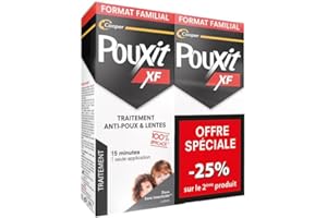 POUXIT - XF - Lotion anti-poux et lentes - Agit en 1 seule application de 15 minutes - Traitement du cuir chevelu - Dès 6 mois - Spray - Lot de 2 - 2x200 ml