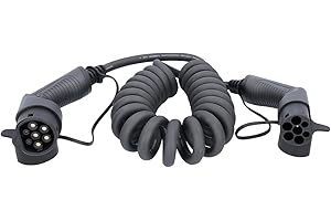 Smartronica Cavo Caricabatterie Auto Elettrica a Spirale - Connessione Trifase con Cavo Tipo 2 a Tipo 2 - Lunghezza 5 Metri Spiralato, Nero, SM11KW