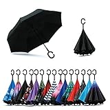 Jooayou Parapluie Inversé, Anti-UV Double Couche Coupe-Vent Parapluie, Mains Libres poignée en forme C Parapluie