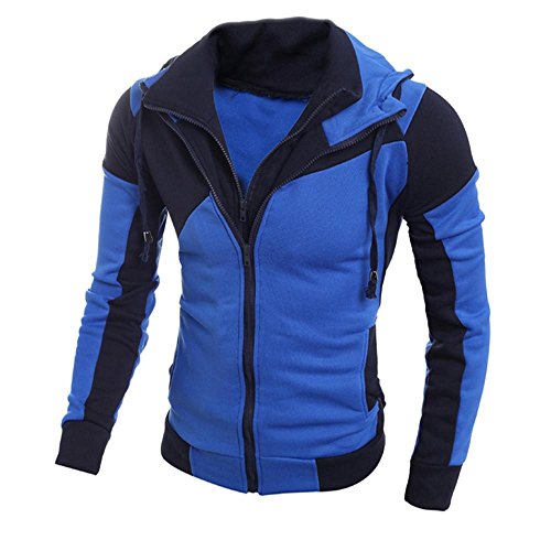 Tefamore Sudadera Con Capucha Hombre Chaqueta De La Caliente Delgada Del Otoño Invierno De Outwear El Suéter(Cremallera Doble) (Tamaño: XL, Azul)