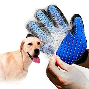 CAZINA Pet Grooming Glove & Gentle Deshedding Brush || Efficient Pet Hair Remover Mitt for Dog & Cat with Long & Short Fur (Color May Vary)