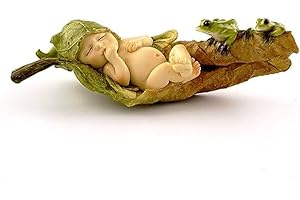 Top Collection Statue Miniature de Jardin féérique et Terrarium, bébé fée endormi avec Grenouilles